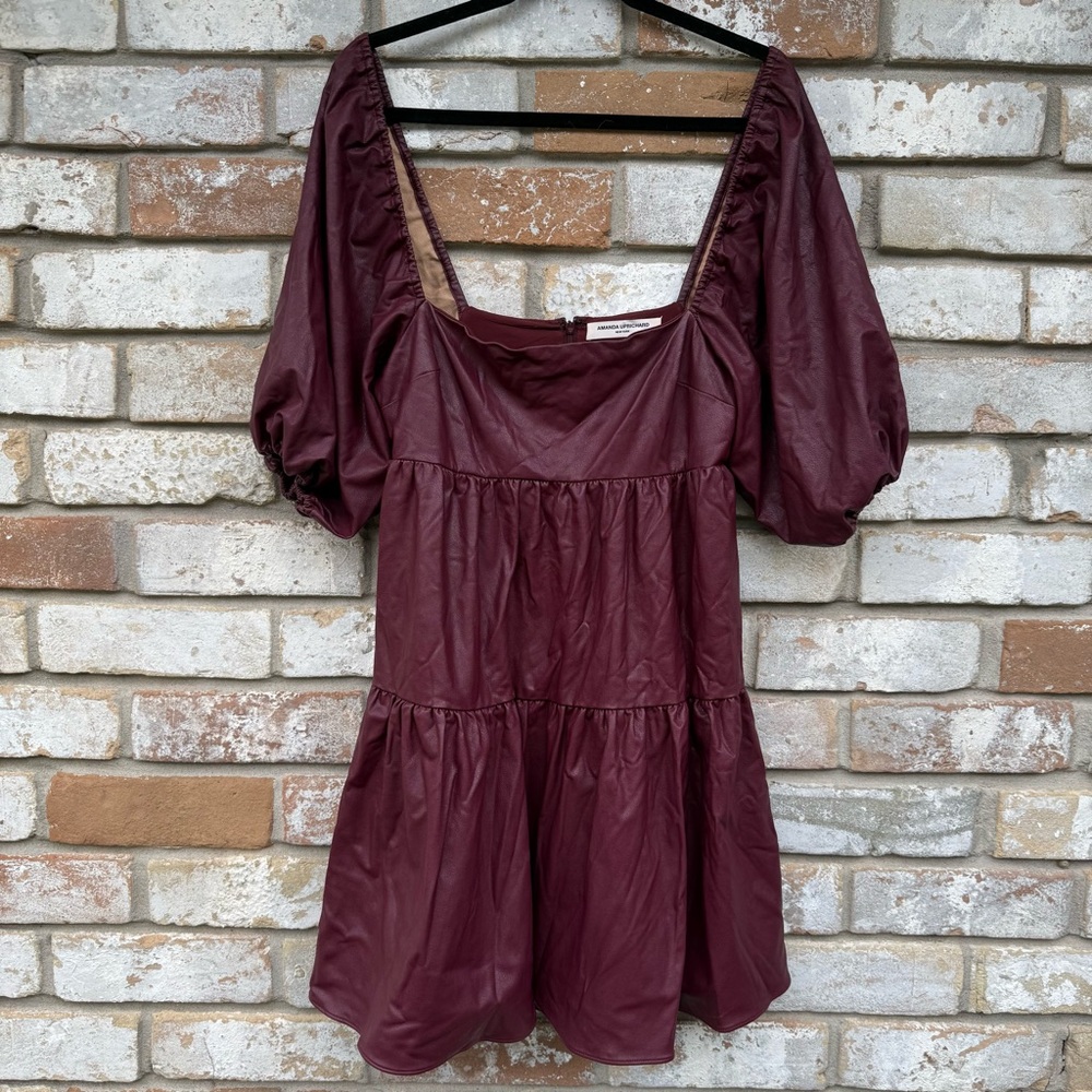 Amanda Uprichard Burgundy Puff Sleeve Mini Dress